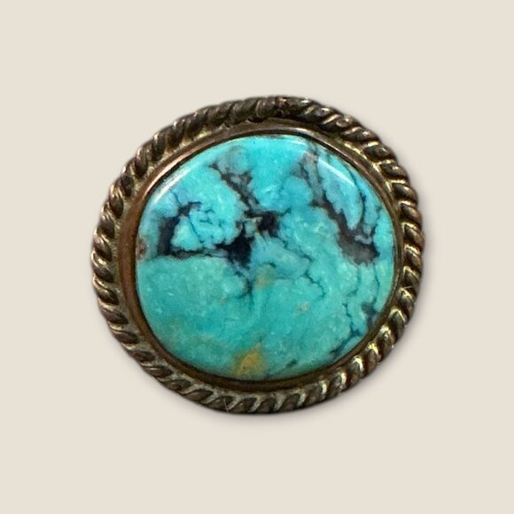 Vintage Turquoise & Copper Ring Size 4 Round Stone Design - Picture 4 of 7